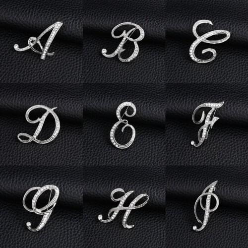 A-Z Letter Brooches Crystal English Word Brooch Metal Pins Suit Shirt Collar Jewelry Accessories Christmas Gift