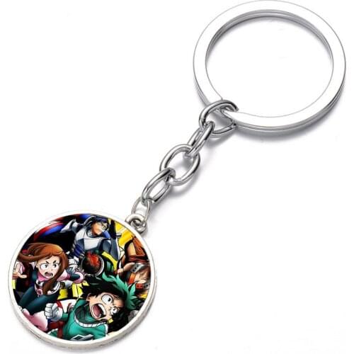 Anime My Hero Academia Keychain Glass Dome Key Chain Bag Charm Pendant Keyring Holder Kids boy girl Pendant