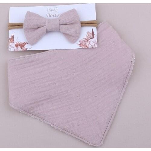 Princess Bowknot Hair Band Bib Kit Pure Cotton Solid Color Baby Girls Elastic Bow Headband Saliva Towel Set