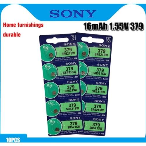 10pcs Sony 100% Original 379 SR521SW D379 SR63 V379 AG0 Watch Battery Button Coin Cell MADE IN JAPAN 100% Original Brand