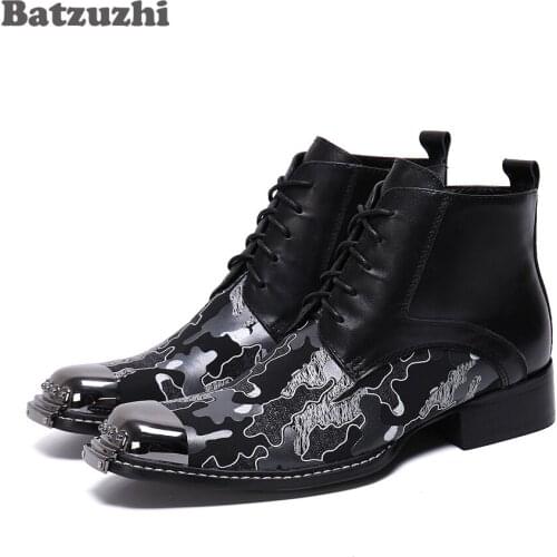 Batzuzhi Handmade Leather Ankle Boots Business Men Lace-up Party Formal Leather Boots for Men Black Personality, Size US6-US12