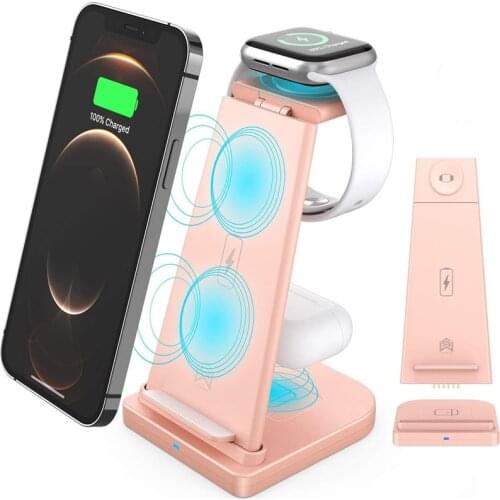 3 IN 1 Wireless Charger Stand For Iphone X 12 11 Pro Max 15W Foldable Fast Charging Charger Station For Apple Watch Airpods Pro