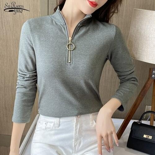 Long Sleeve Cotton Women Shirt Blouses New Spring Office Casual Female Shirts Tops Zipper Plus Size Solid Blouse Femme 12985
