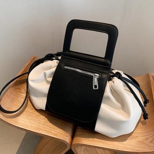Contrast Color Pleated Large Tote Bag 2021 Fashion New PU Leather Womens Designer Handbag Luxury Brand Shoulder Messenger Bag