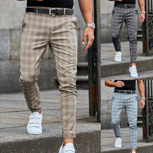 Men Pant Plaid Printed Fashionable Men Full Length Trouser for Leisure Time Trousers Male Casual Skinny Pencil Pants Streetwear