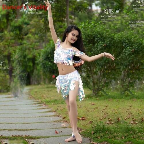 Childrens Belly Dancing Practice New Pearl Piece Encouragement Short Skirt Beginner Oriental Suit Custome