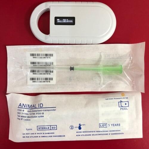 ISO FDX-B Pet Animal Microchip Scanner Portable OLED Display RFID Chip Reader for dog,cat ,mouse +2pcs 1.4*8mm Rfid Syringe