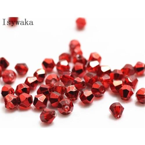 Isywaka Ran red Color 100pcs 4mm Bicone Austria Crystal Beads charm Glass Beads Loose Spacer Bead for DIY Jewelry Making