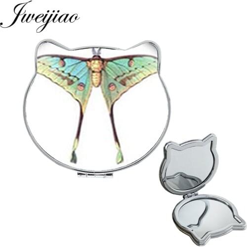 JWEIJIAO cute Butterfly specimens Gift Magnifier Ear Shaped Health PU Compact Hand Vanity Portable leather mirror spiegel D1249