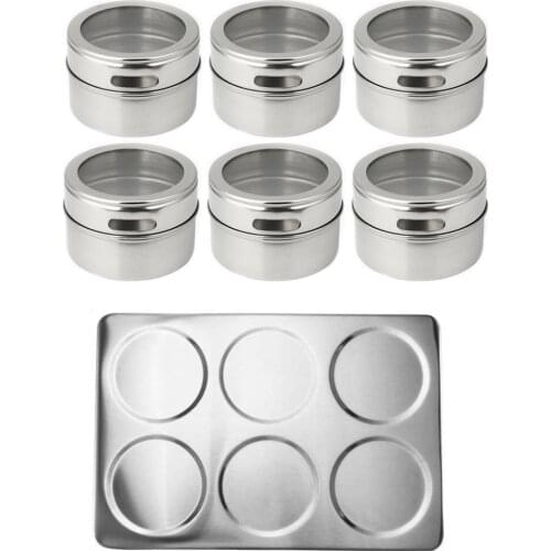 1/3/6PCS Magnetic Spice Tins Jars with iron base Racks Clear Top Lid Magnet Spice Jars Multipurpose Kitchen Storage Containers