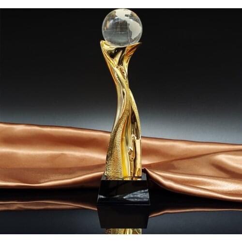 Metal Trophy With a Crystal Earth International Competition Award Cup Trophy Golden Ball Award Company Schools