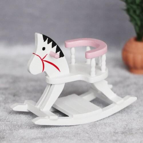 1/12 Miniature Toys Accessories Dollhouse Childrens Room Decoration Chair Mini Wooden Rocking Horse Home Toys for Girls