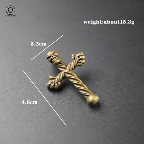 Punk Retro Brass Skull Men Cross Pendants for Keychain Necklace Rock Fashion Metal Copper Car Key Chain Hanging Accessories