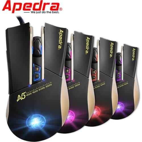 Apedra A5 Ergonomic Backlit USB Wired Gaming Mouse 7 Button Computer Mouse CS DOTA LOL Gamer Professional Gaming Mice 3200DPI