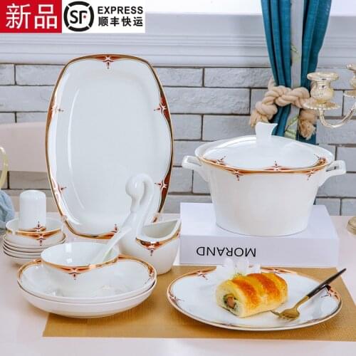 Cutlery dinnerware set Jingdezhen Ceramic European 60 Pieces Bone Porcelain Tableware Set Household dishes Set bowls and plates