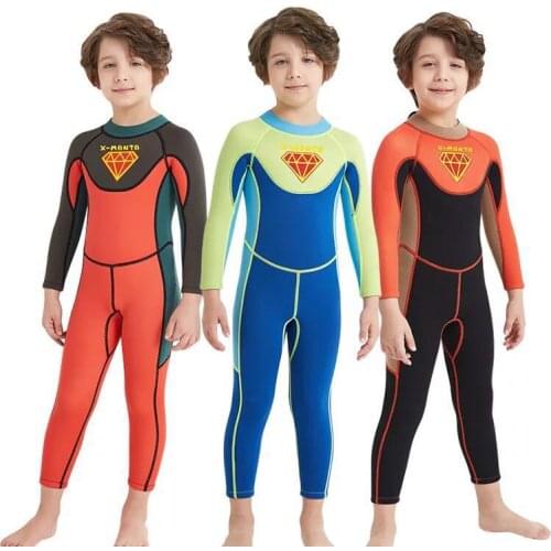 DIVE&SAIL 2.5MM Neoprene Kids Wetsuits Long Sleeves Diving Suits For Boys Children Rash Guards One piece Swim Snorkeling Suits