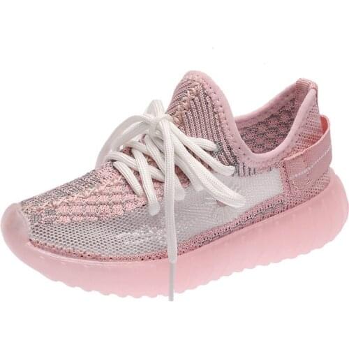 2020New Autumn Children Luminous Shoes Boy Girls Flowers Sport Run Sneakers Flowers Casual Shoes Kids Breathable Mesh Light Shoe
