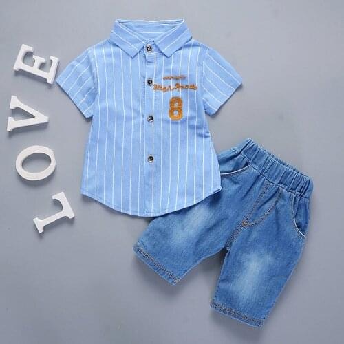 New Hot Summer Baby Boys Girls Clothes Infant Casual Suits Shirt Shorts 2Pcs/Sets Gentleman Style Kids Lapel Children Tracksuit