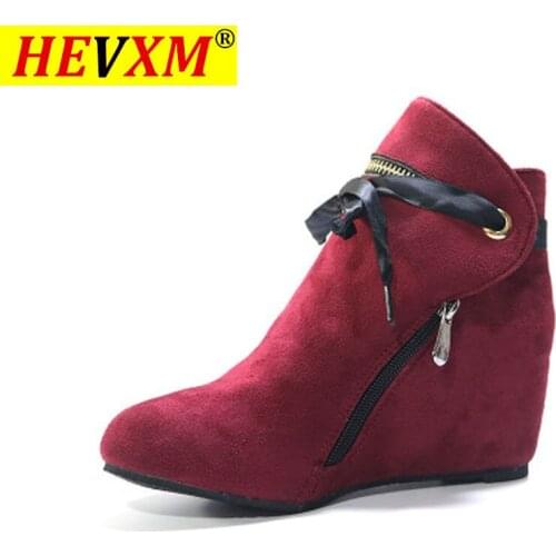 New Autumn/winter 2020 Side Zipper Ankle Boots with Fashion Ribbon Decoration Women Flat Heel Round Toe Large Size Cotton Boots