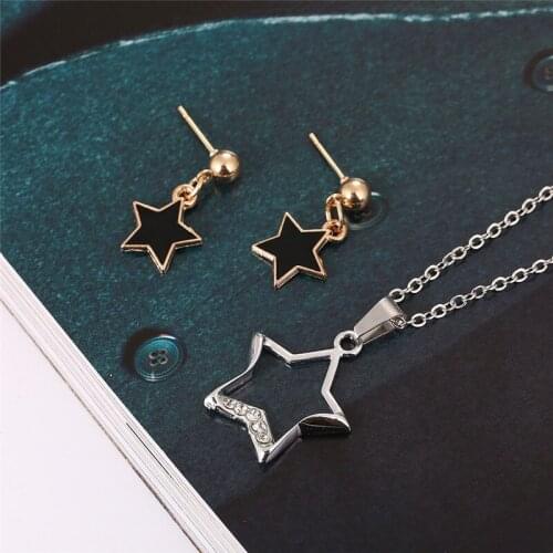 New Fashion Necklace/Earrings Jewelry Set for Women Crystal Stars Pendant Stud Earrings (1 Necklace+1pairs Earrings)