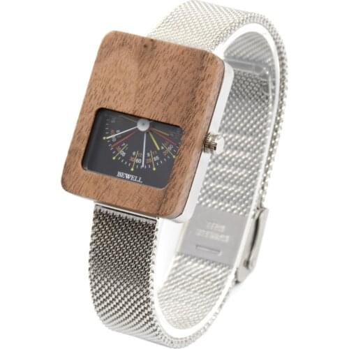 New Design Fastion Ladies metal and Wood Quartz Wooden Watches Water Resistant