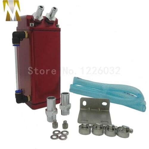 NEW Square Style Red Aluminum Engine Oil Catch Universal Reservoir Breather Tank Can