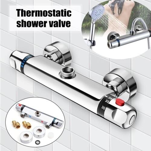 NEW Bathroom Brass Chrome Thermostatic Shower Faucet Mixer Value Dual Handle Bathtub Shower Faucet Cold /Hot Wall Mounted