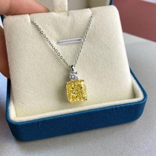 Silver 925 Jewelry Water Wave Chain Ice Flower Cutting Yellow High Carbon Diamond Pendant Necklace For Women Fine Jewelry Gift