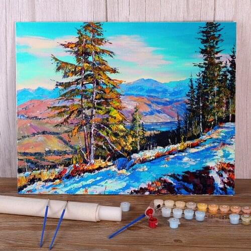 Landscape Sunny Winter Coloring By Numbers Painting Complete Kit Acrylic Paints 50*70 Painting On Canvas New Handicraft
