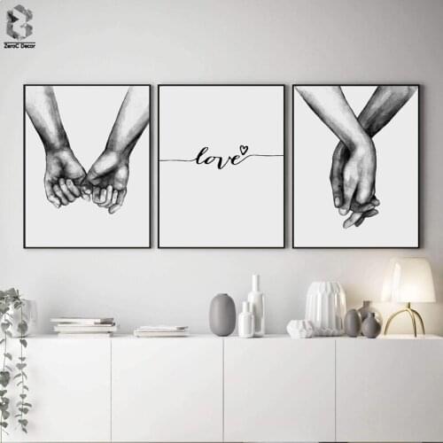 Nordic Poster Black And White Holding Hands Canvas Prints Lover Quote Wall Pictures For Living Room Abstract Minimalist Decor