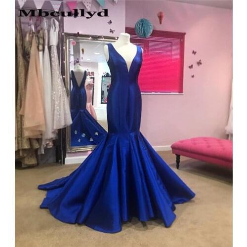 Mbcully Royal Blue Mermaid Prom Dress 2020 Sexy V-neck Long Formal African Women Evening Gala Gowns Vestidos de fiesta