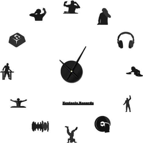 Custom DJ Name Size Adjustable 3D DIY Acylic Wall Clock Disc-jockey Wall Art Deejay Room Decor Mirrors Surface Sticker Watch