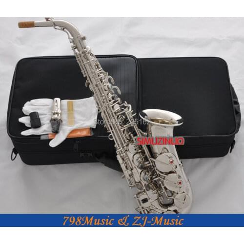 Professional Silver Nickel Alto Saxophone Eb sax Black Shell Key High F# W/Case