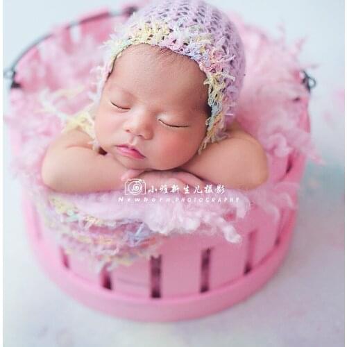 Fuzzy Crochet Mohair lace hat Baby girl lace bonnet Photography props Lovely Newborn girl hat photo props