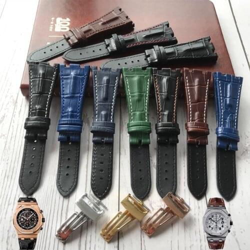 Watch band For AP straps 28mm black |blue 100% Genuine Leather Handmade Watch Band Strap with steel deployment buckle WATCHBAND