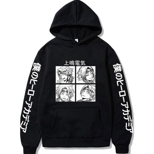 Japanese Anime My Hero Academia Denki Kaminari Hoodies Pullover Tops Fashion Manga Hip Hop Casual Oversized Harajuku Sweatshirt