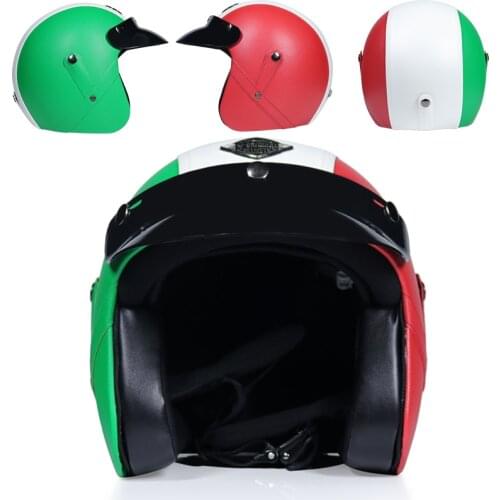 PU Leather Casco Moto Vintage Motorcycle Helmet Open Face Camouflage Capacetes De Motociclista Vespa Cafe Racer