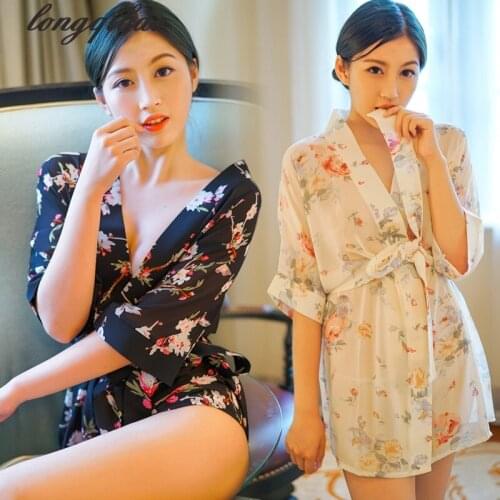 High - end sexy lingerie extreme temptation SM Sao sexy pajamas transparent chiffon kimono women 's short bathrobes TB719