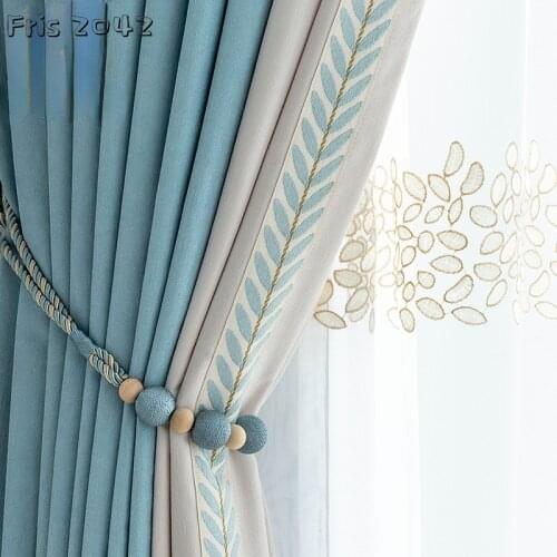 High-grade Chenille Lace Stitching Thickening Blackout Curtains for Living Room and Bedroom Finished Products Customization