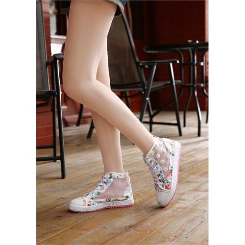 Women Shoes 2019summer canvas shoes female hollow mesh surface invisible increased breathable loose bottom casual shoes