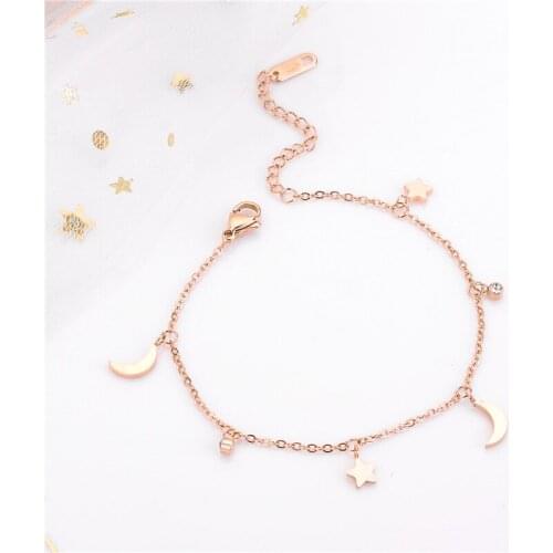 2021 New Korean Style Fashion Moon Star Pendant Bracelets For Women Elegant Adjustable Stainless Steel Charm Bracelet Jewelry