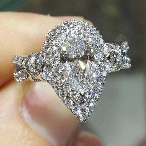 Temperament Elegant Pear Shaped CZ Womens Ring For Women Wedding Engagement Bands Jewelry Party Hot Sale Statement Ring Gifts