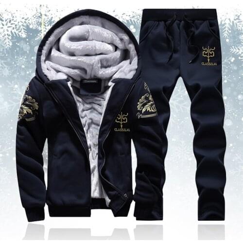 Winter Thick Mens Sports Suit 2020 Fashion Men Hooded Tracksuit Set Male Zipper Cardigan Hoodies+Pants Sportswear Casual Set