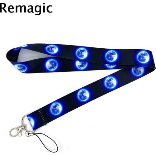 20pcs Full Moon Earth Night Sky Space Light Creative Art Key Chain webbings ribbons Neck Strap for Phone Key ID Cartoon Lanyard