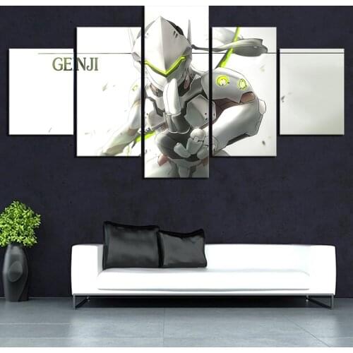 5 Piece HD Cartoon Pictures Genji OVERWATCH Poster Wall Sticker OW Video Games Canvas Paintings Wall Art for Home Decor