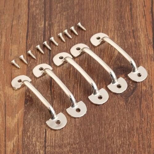 5Pcs Vintage Wood Box Cabinet Cupboard Kitchen Pull Handle Knobs Furniture Handles Silver Alloy Mini Drawer Pull with Screws