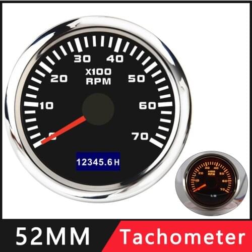 52mm Car Boat Tacho Sensor Marine Tacho Meter With LCD Hourmeter Red Backlight 7000 RPM Boat Tachometer 12V/24V