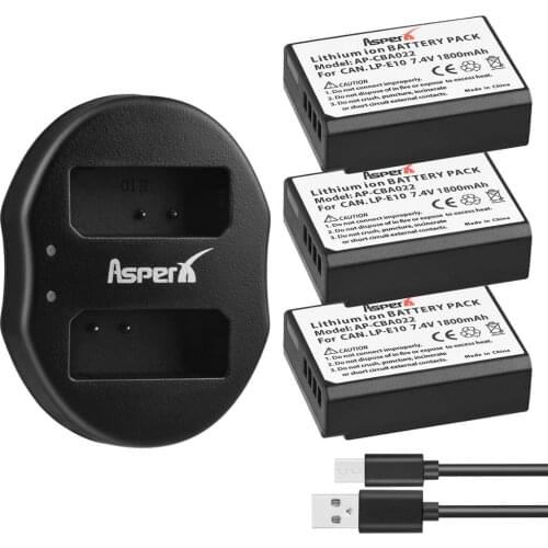 3× LP-E10 1800mAh LP E10 LPE10 Camera Batteries + Dual USB Charger for Canon EOS 1100D 1200D 1300D Rebel T3 T5 KISS X50 X70