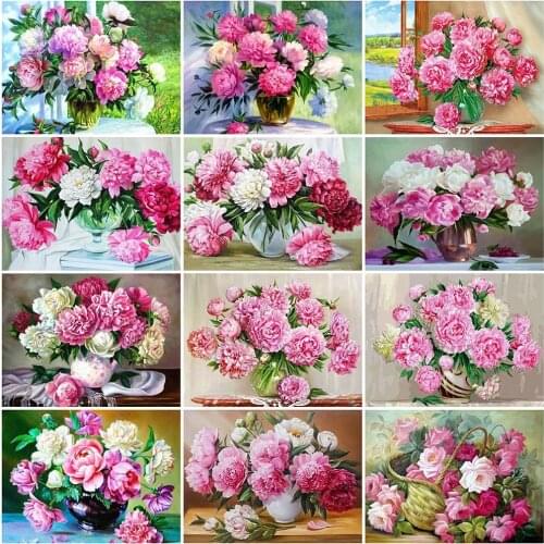 Diamond Painting Peony Full Round Handicraft Diamond Mosaic Flower 5D DIY Diamond Cross Stitch Rhinestone Art Gift