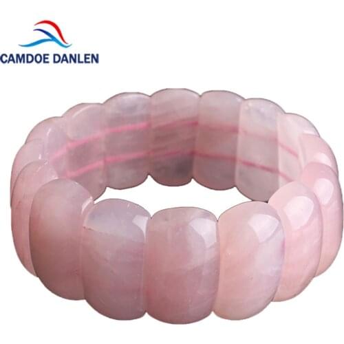 100% Natural Stone Bracelet Rose Crystal Pink Quartz Vintage Charms Bracelet Bangle For Women Men Jewelry Fashion Gift